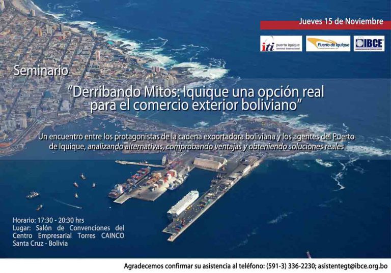 Seminario: ‘Derribando Mitos: Iquique una opción real para el comercio exterior boliviano’.